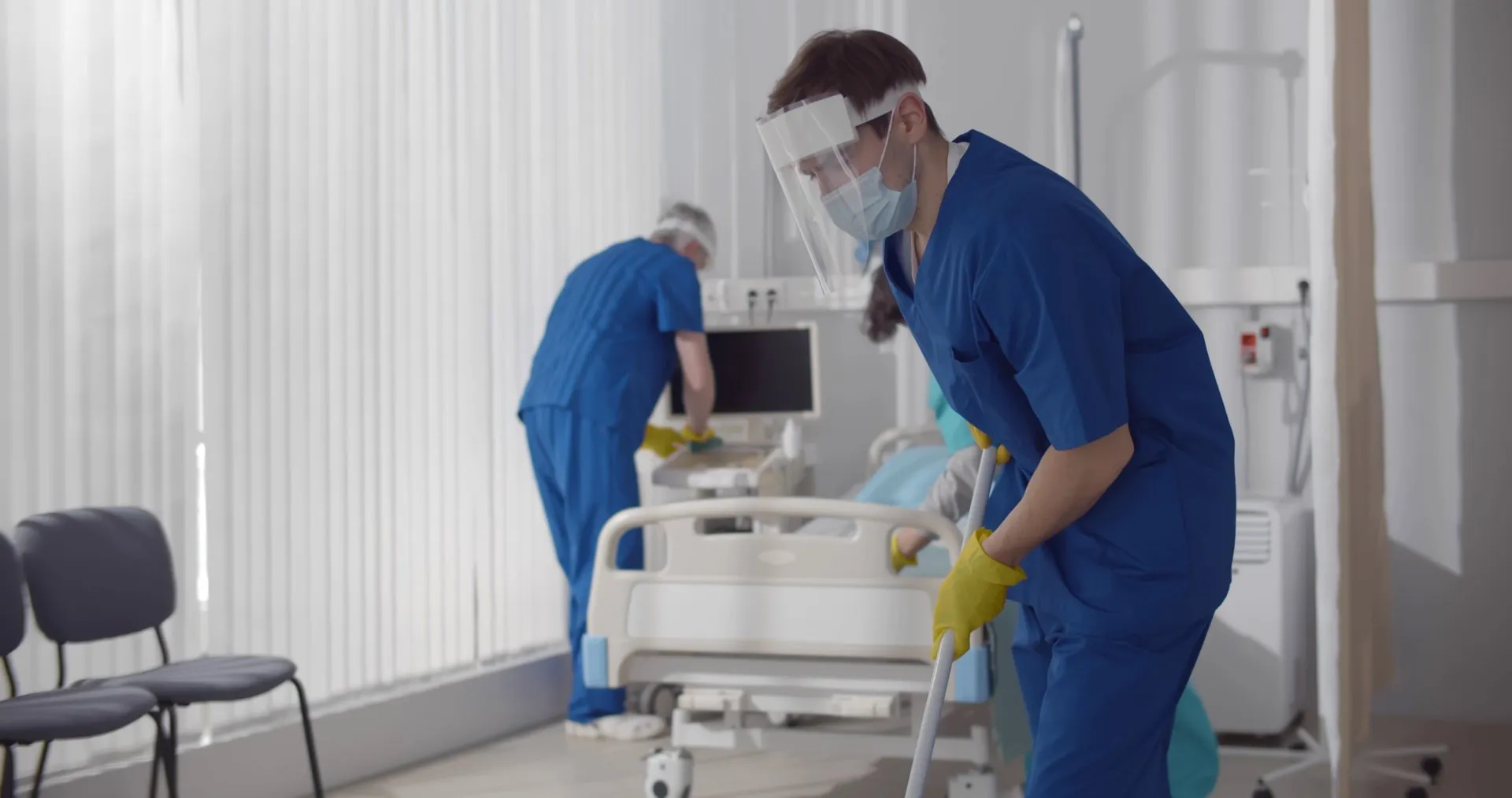 Commercial cleaning team disinfecting restrooms and high-touch surfaces to maintain hygienic, healthy workplaces for Harrisburg businesses every day.