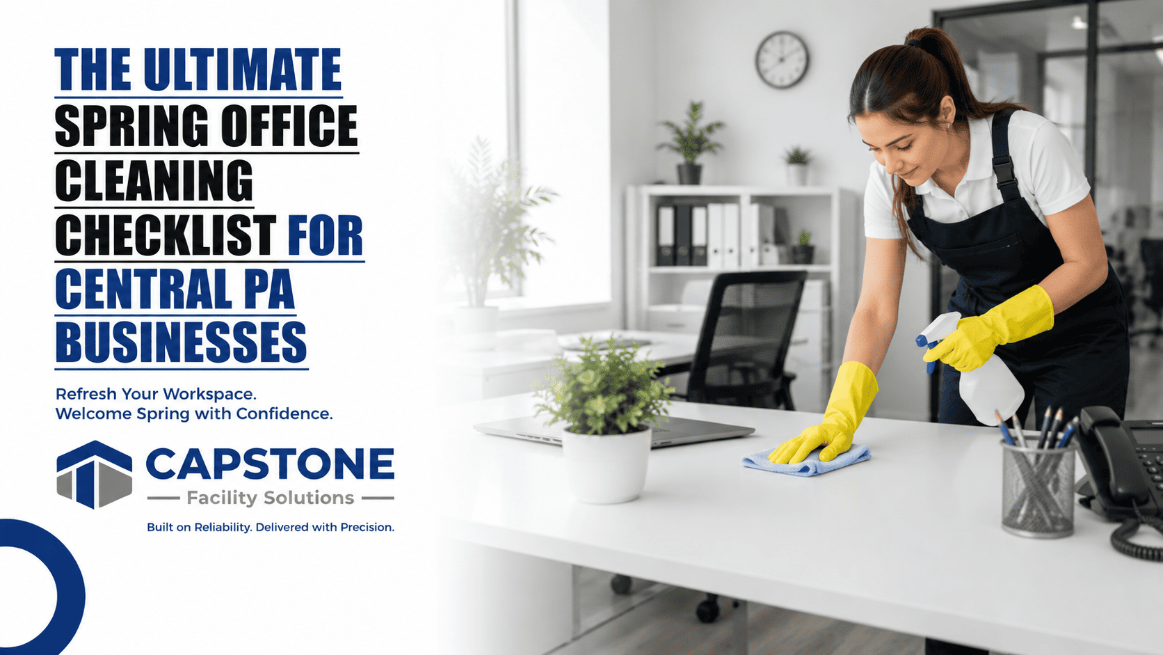 Professional office cleaning team performing spring deep cleaning in a Central PA office .