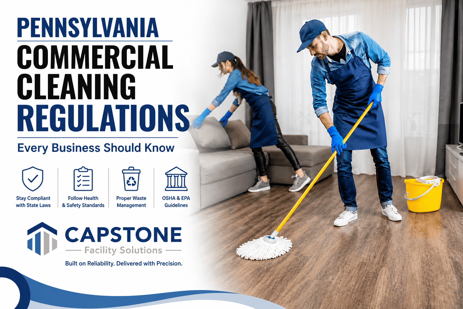 Commercial cleaning professional disinfecting office surfaces to meet Pennsylvania commercial cleaning regulations .