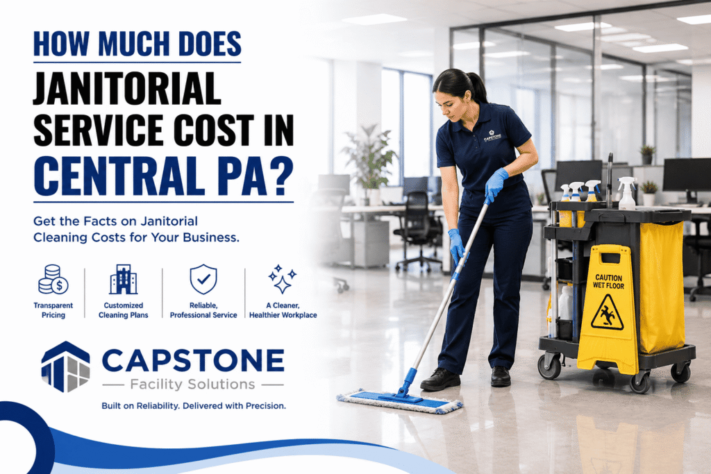 Professional janitorial staff cleaning a commercial office in Central PA .